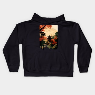 Traditional Japanese Temple Garden Landscape Kids Hoodie